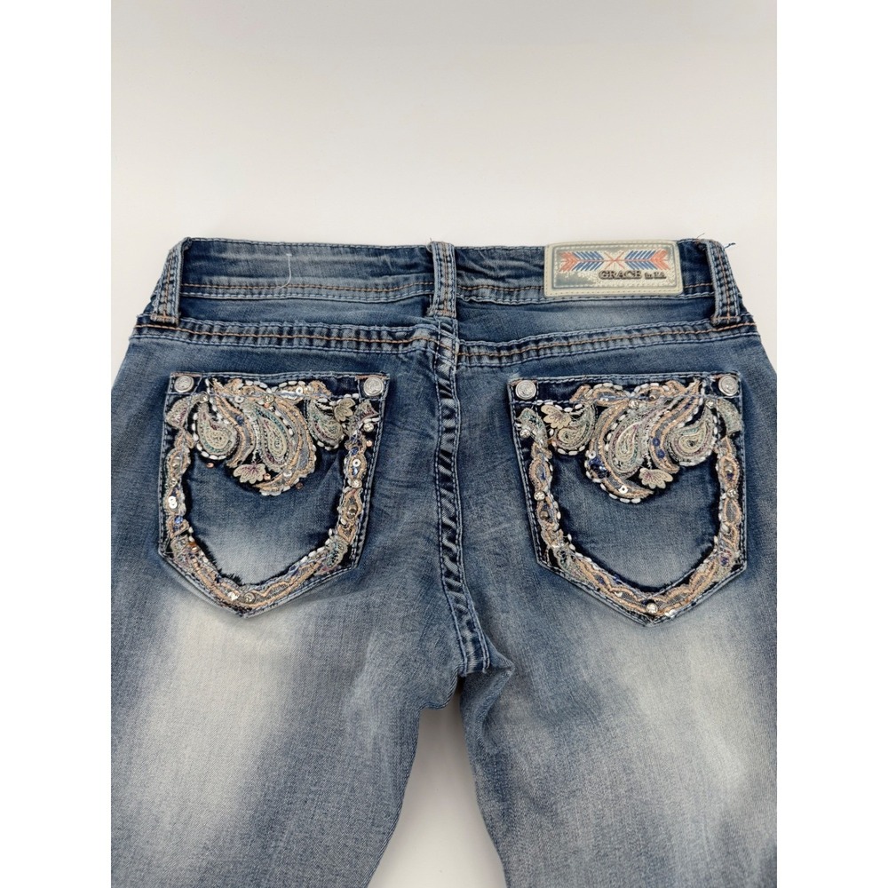 Grace in LA Womens 27 Cropped Jeans Light Wash Embellished Y2K  Denim